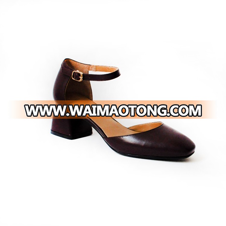 176 High-end genuine leather dress shoes women chunky heel footwear